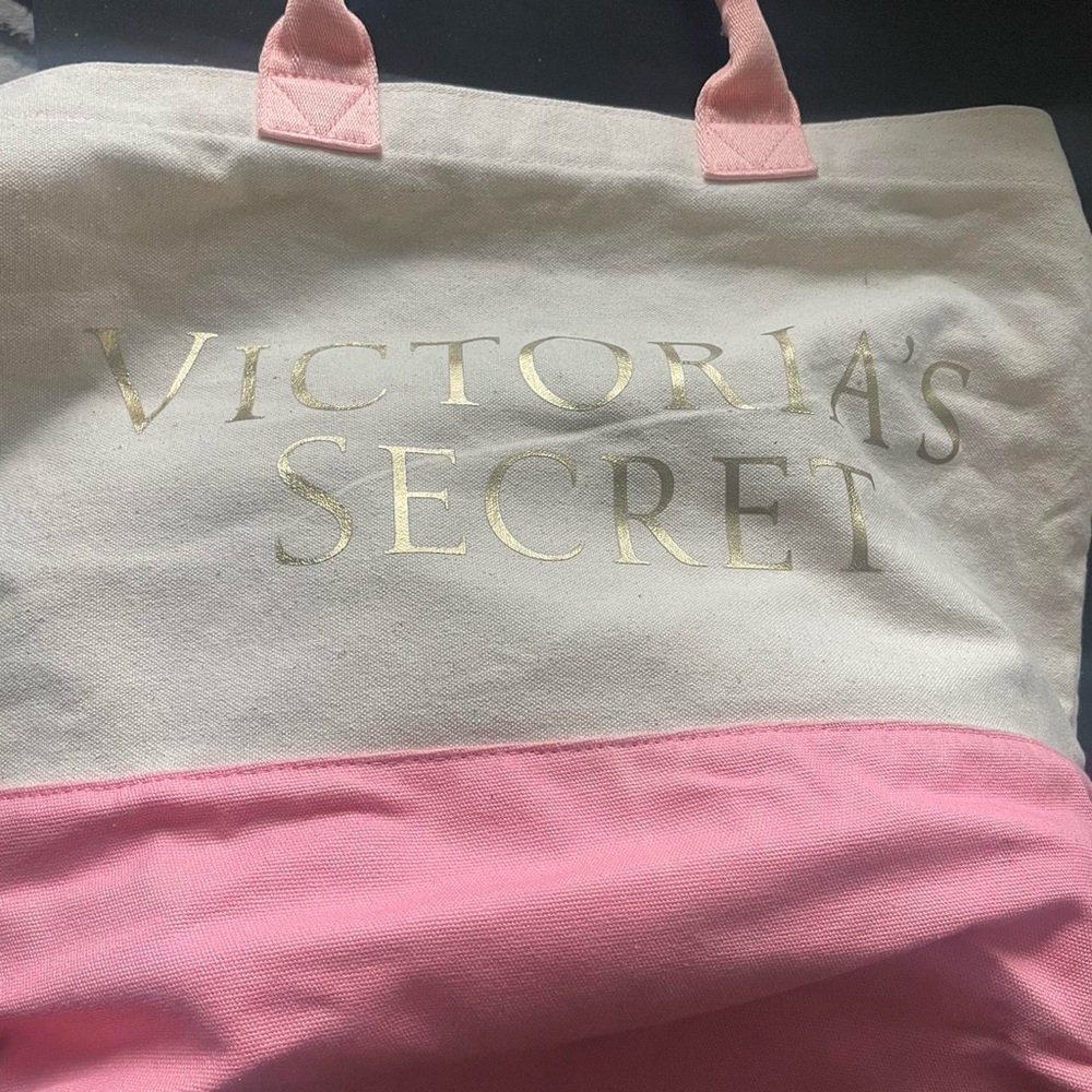Victoria's Secret Pink and Cream Canvas Tote with Cooler Insert
